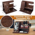 TESLYAR Wood Phone Docking Station for Men - Desktop or Nightstand Organizer - Birthday Gifts for Men, Dad - Anniversary Idea from Wife - Key Holder, Stand Wallet, Watch & Essentials (Bourbon Brown) - Image 3