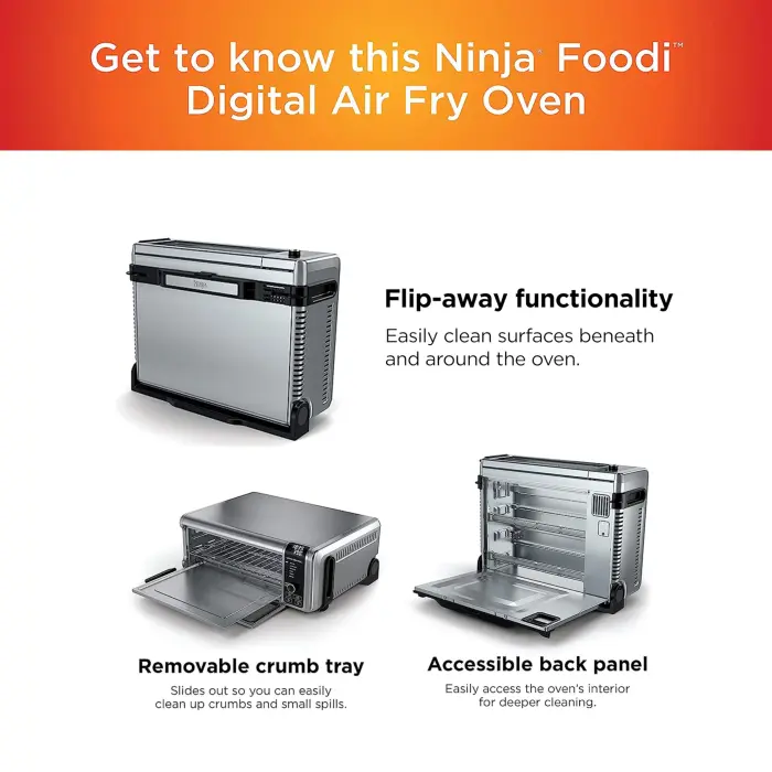 Ninja Digital Air Fry Countertop Oven, 8-in-1 Functionality, 1800W, Flip-Up Design, XL Capacity, Air Fry Basket, Wire Rack & Crumb Tray, Silver, SP101 - Image 11