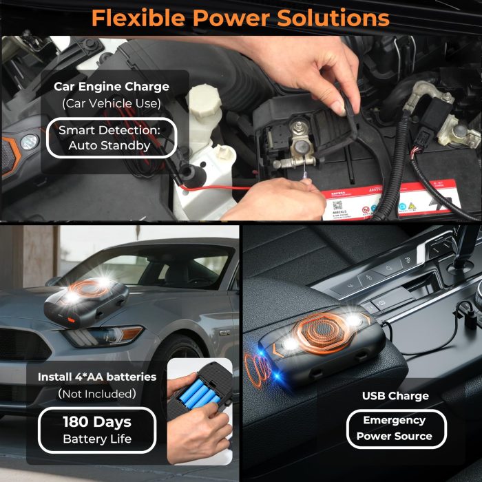 2 Pack Ultrasonic Rodent Repellent for Car Engines, Under Hood Mouse Repellent with Strobe Light Battery Powered - Keep Mice, Rodents, Rats and Squirrels Away from Cars, RVs, Garages, Attics, Indoors - Image 5