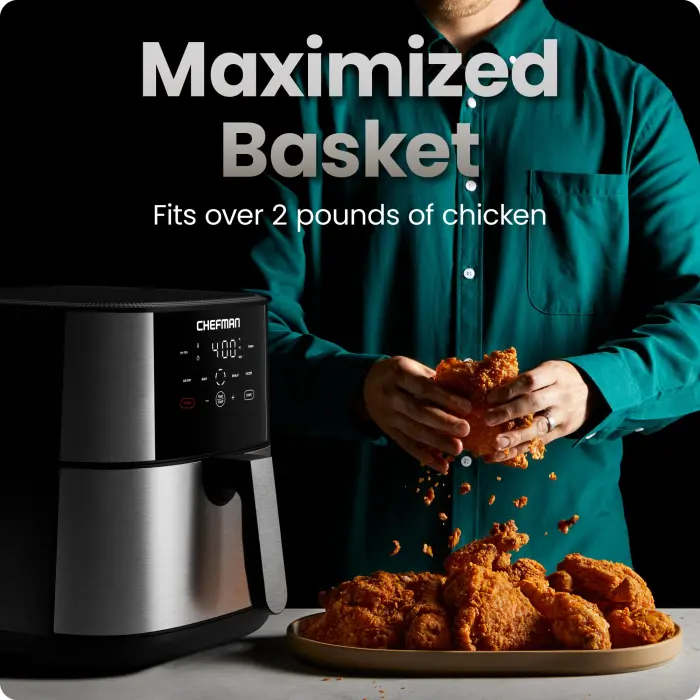 Chefman Air Fryer 8 Qt | TurboFry® 4-in-1 with 450°F Hi-Fry Option for Crispier Results | Air Fry, Bake, Dehydrate, Frozen | XL Nonstick Dishwasher-Safe Basket | Stainless Steel - Image 6