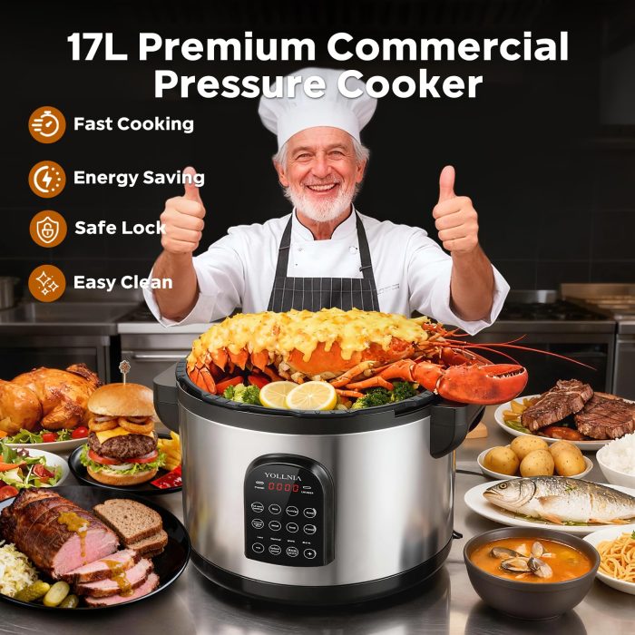17.8QT Commercial Electric Pressure Cooker stainless steel Pressure Cooker | 24-hour Presetting |12 in 1 slow cooker with temperature control | LED Multifunction Food Warmer with nonstick pot - Image 9