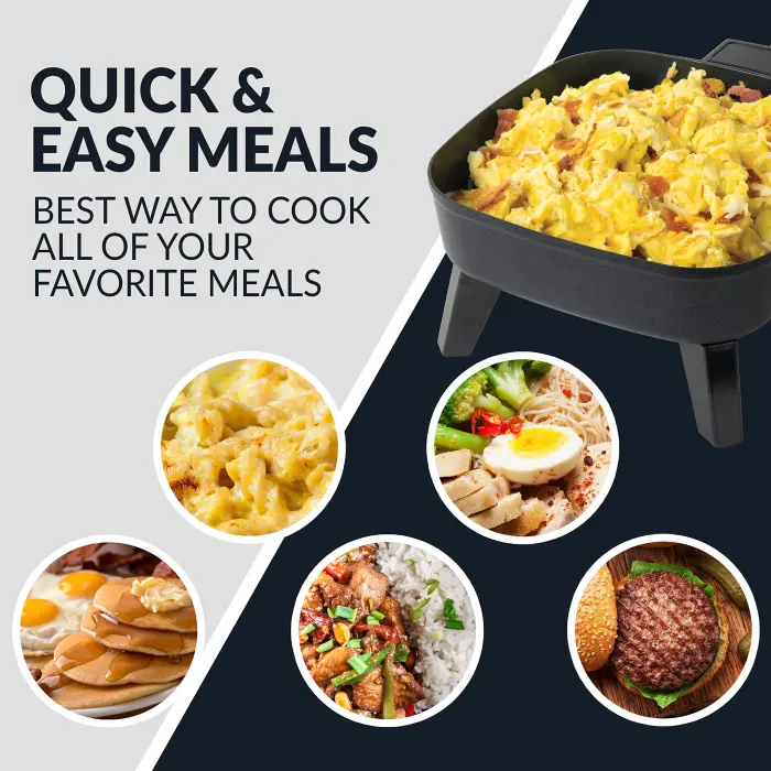 HomeCraft 7-Inch Electric Non-Stick Skillet, Adjustable Temperature Control, Cool-Touch Handle with Tempered Glass Lid, Perfect For Healthy Keto & Low-Carb Diets, Rice Bowls, & Eggs - Image 3