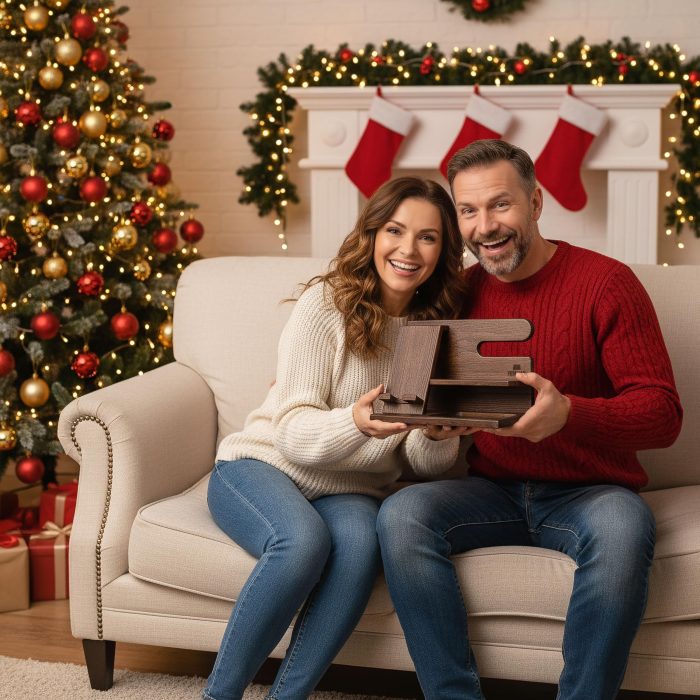 TESLYAR Wood Phone Docking Station for Men - Desktop or Nightstand Organizer - Birthday Gifts for Men, Dad - Anniversary Idea from Wife - Key Holder, Stand Wallet, Watch & Essentials (Bourbon Brown) - Image 9