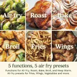 Cuisinart Air Fryer, 6-Quart Basket Large Fryer with 5 Cooking Functions to Roast, Bake, Broil, Air Fry and Keep Warm, 5 Airfryer Presets, Dishwasher-Safe Parts, AIR-200NAS, Stainless Steel & Black - Image 5