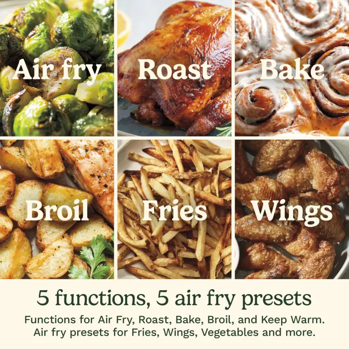 Cuisinart Air Fryer, 6-Quart Basket Large Fryer with 5 Cooking Functions to Roast, Bake, Broil, Air Fry and Keep Warm, 5 Airfryer Presets, Dishwasher-Safe Parts, AIR-200NAS, Stainless Steel & Black - Image 5