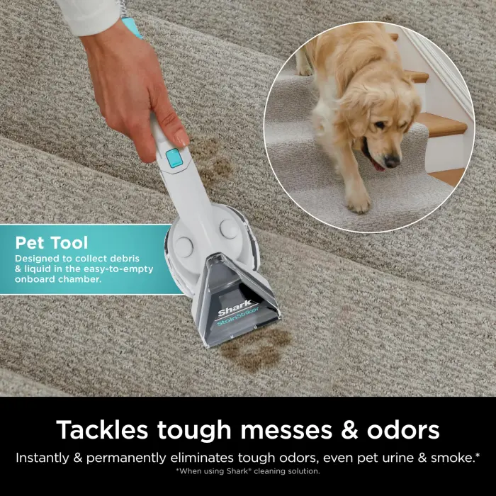 Shark CarpetXpert with StainStriker Upright Carpet, Area Rug & Upholstery Cleaner with Pet Mess Extractor Tool, Perfect for Pets, Carpet Shampooer, 3 Cleaning Tools, Cleaning Solutions, White, EX201 - Image 5