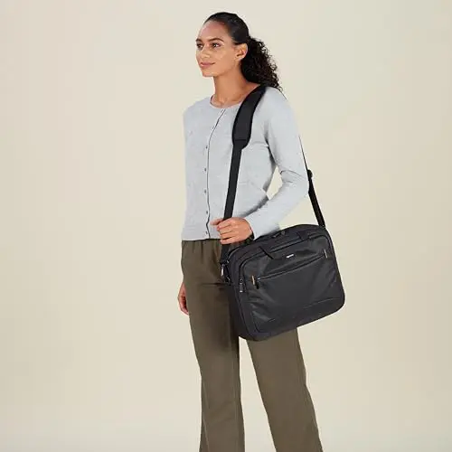 Amazon Basics Laptop Carrying Case with Shoulder Strap and Handle, Large Capacity, 15.6 in, Black - Image 2