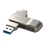 Lexar D40E 128GB Dual USB 3.2 Gen 1 Type-C Jump Drive, USB-C Flash Metal Housing Swivel Design Thumb Drive (Champagne Silver)