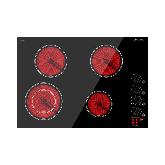 ThermoMate 30 Inch Electric Cooktop 4 Burners ETL Certified, Knob Control Built-in Radiant Electric Stove Top, Schott Glass Panel, 7300W, 9 Heating Level, Chlid Lock & Timer, 240V - Image 1