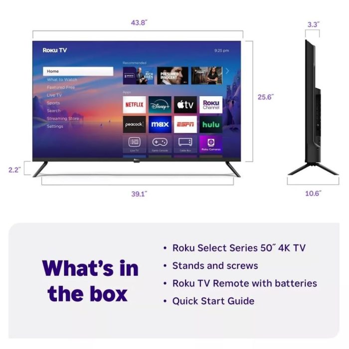 Roku 50" Select Series 4K HDR Smart TV TV Remote, 60Hz, HLG, HDR10+, Google Assistant & Amazon Alexa Compatible - 50R4C4 (Renewed) - Image 6
