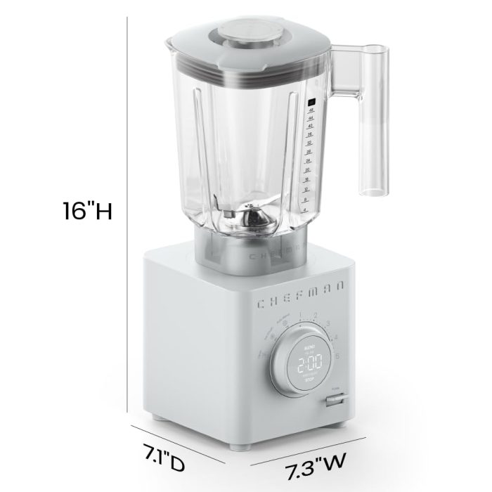 Chefman Obliterator 48 oz Countertop Blender for Smoothies, 1380W Motor to Crush Ice, Nuts, and Frozen Fruit with Stainless Steel Blade, Auto Blend Function, Includes Tamper and Scraper - CONCRETE (Renewed) - Image 2