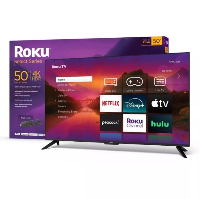 Roku 50" Select Series 4K HDR Smart TV TV Remote, 60Hz, HLG, HDR10+, Google Assistant & Amazon Alexa Compatible - 50R4C4 (Renewed) - Image 1