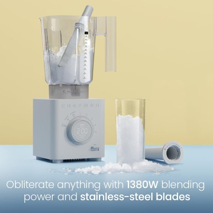 Chefman Obliterator 48 oz Countertop Blender for Smoothies, 1380W Motor to Crush Ice, Nuts, and Frozen Fruit with Stainless Steel Blade, Auto Blend Function, Includes Tamper and Scraper - CONCRETE (Renewed) - Image 8