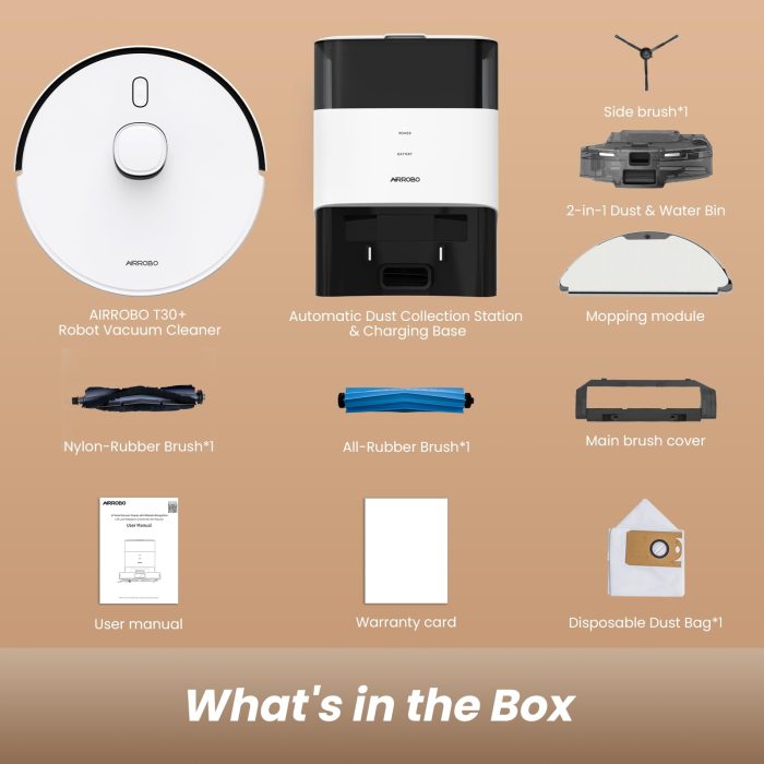 AIRROBO T30+ Robot Vacuum and Mop, 75-Day Self-Emptying, 6000PA Suction, Active Intelligent Obstacle Avoidance, Tangle-Free Brush, Carpet Avoidance, LiDAR Navigation, Smart Mapping, White - Image 2