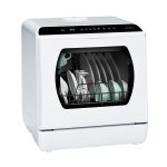 Hermitlux Portable Countertop Dishwashes, 5 Washing Programs Mini Dishwasher with 5-Liter Built-in Water Tank for Apartments & RVs, Tabletop Dishwasher with LED Light & Glass Door, No Hookup Needed