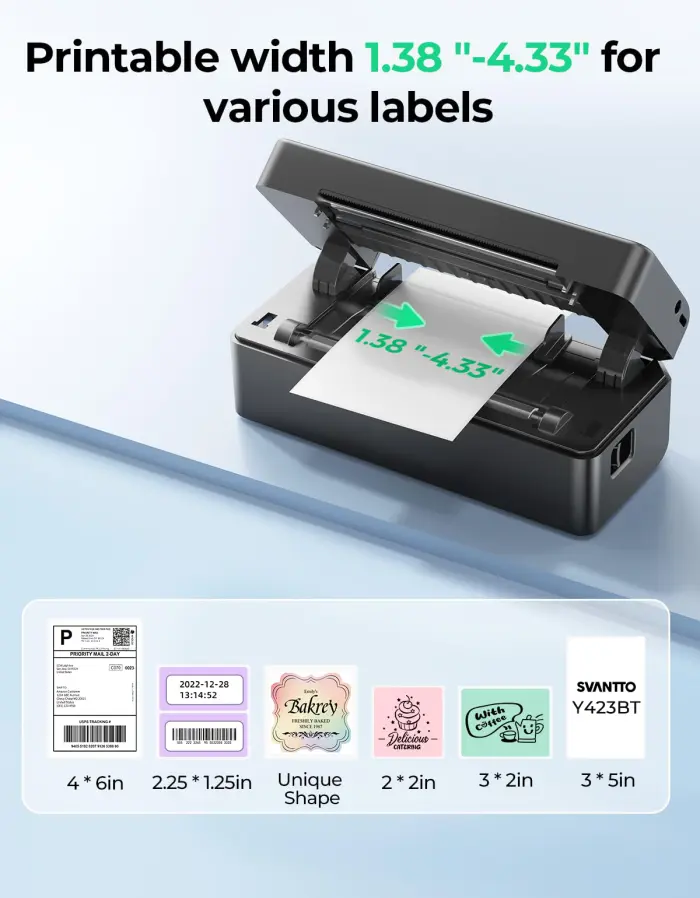 SVANTTO Bluetooth Thermal Label Printer, 4x6 Shipping Label Printer for Small Business, Compatible with iOS, Android, Windows, Mac, Amazon, Ebay, Shopify, USPS, UPS, Etsy, Black - Image 5
