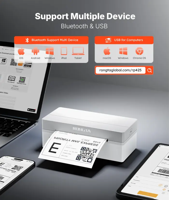 Rongta Shipping Thermal Label Printer, Bluetooth 4x6 Sticker Label Maker Wireless Shipping Label Printer for Package Small Business Compatible with Windows macOS Android iOS - Image 7