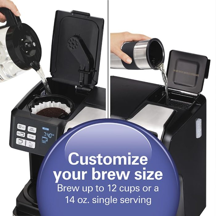 Hamilton-Beach FlexBrew Trio Coffee Maker, Single Serve or Full Pot, Compatible with Pod Coffee Makers, Programmable Timer, Bold & Regular Brew, Easy Cleaning Coffee Machine (Renewed) - Image 4