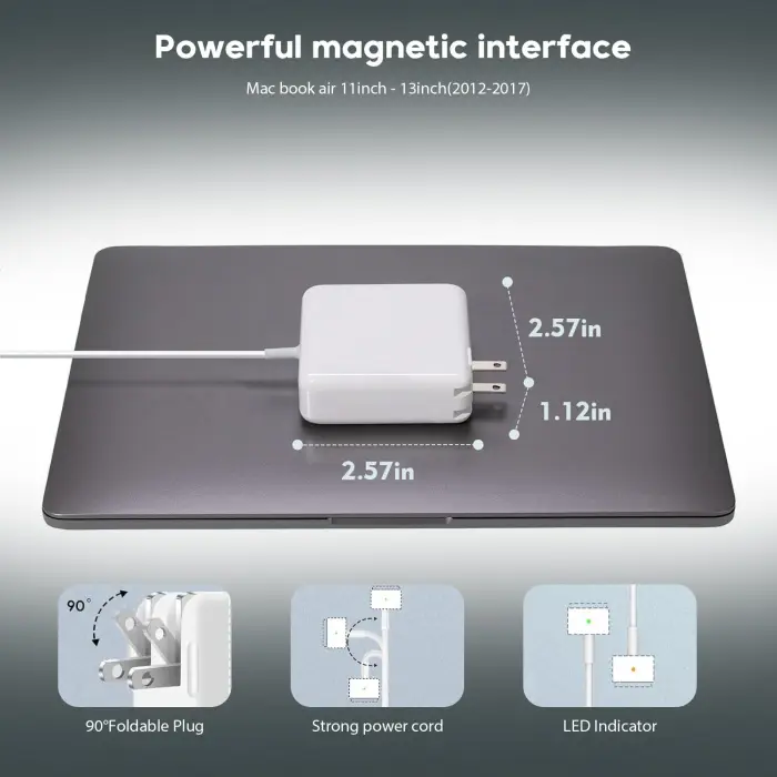 45W Magnetic MacBook Air Charger, Replacement for Mag2 T-Tip Shape AC Power Adapter, Fast Laptop Charging Connector Compatible with MacBook Air 11-inch and 13-inch After Mid 2012 (Between 2012-2017) - Image 5