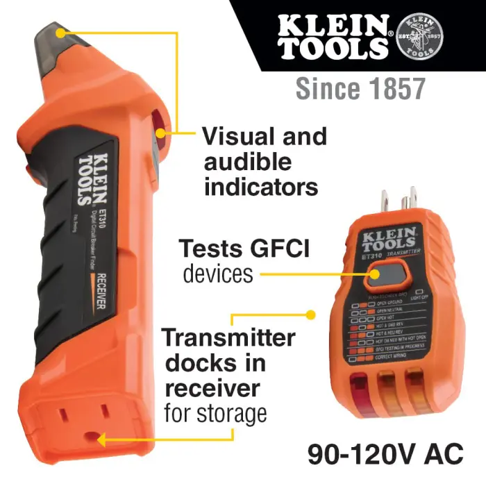 Klein Tools ET310 AC Circuit Breaker Finder, Electric and Voltage Tester with Integrated GFCI Outlet Tester - Image 11