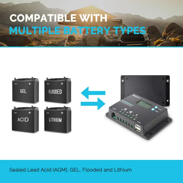 Renogy 10 Amp 12V/24V PWM Negative Ground Solar Charge Controller Compact Design w/LCD Display for AGM, Gel, Flooded and Lithium Battery, Wanderer 10A - Image 4