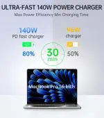 140W Charger for MacBook Pro 16/14 inch Mac Air 15/13 inch 【Original Quality】 2021-2025 M1–M4 2m/6.6FT Magnetic 3 Cable LED & Type C Fast Charger Power Adapter (Between 2021-2025) - Image 6