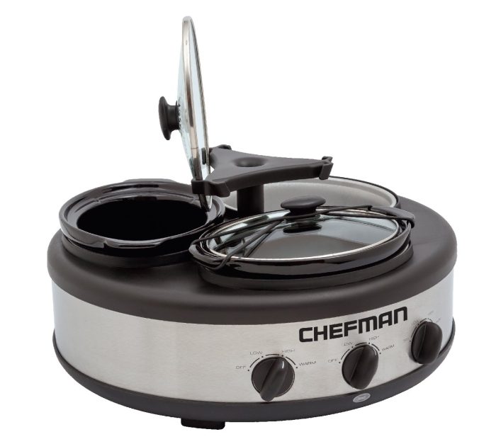 Chefman Triple Slow Cooker & Buffet Server with 3 Removable 1.5 Qt. Oval Crocks, Pot Inserts Individually Heat Controlled, Locking Lid Straps, Spoon & Lid Rests, 3 x 1.5 quart, Stainless Steel (Renewed) - Image 3