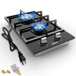 Karinear Gas Cooktop 2 Burner Propane Cooktop, 12 Inch LPG/NG Dual Fuel Gas Stove Top, Built-in Tempered Glass Gas Cooktop for Apartment, Indoor, RV