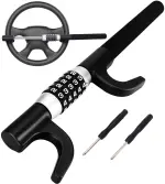 Tevlaphee Steering Wheel Lock, Car Lock Anti Theft Keyless Extendable Retractable Password 5 Coded Combination Lock, Heavy Duty Universal Fit (Black)