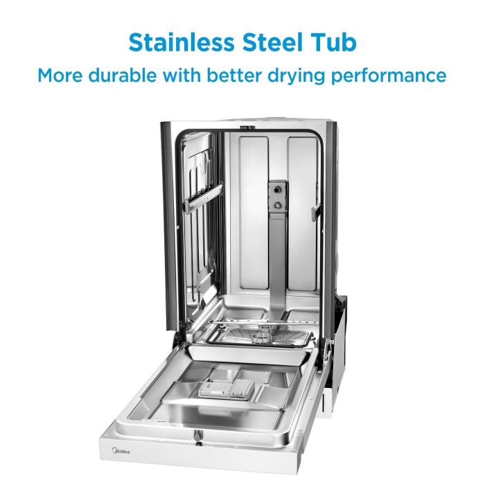 Midea MDF18A1AWW Built-in Dishwasher with 8 Place Settings, 6 Washing Programs, Stainless Steel Tub, Heated Dry, Energy Star, White - Image 3