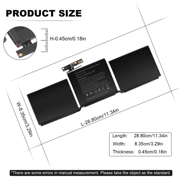 A1708 A1713 Battery for A2171 A2159 A2289 A2338, Compatible with MacBook Pro 13 Inch (Late 2016, Mid 2017, Mid 2019, 2020), EMC 2978 3301 3456 3578 3164 020-00946 MacBookPro13,1 14,1 - 11.4V 54.5Wh - Image 8