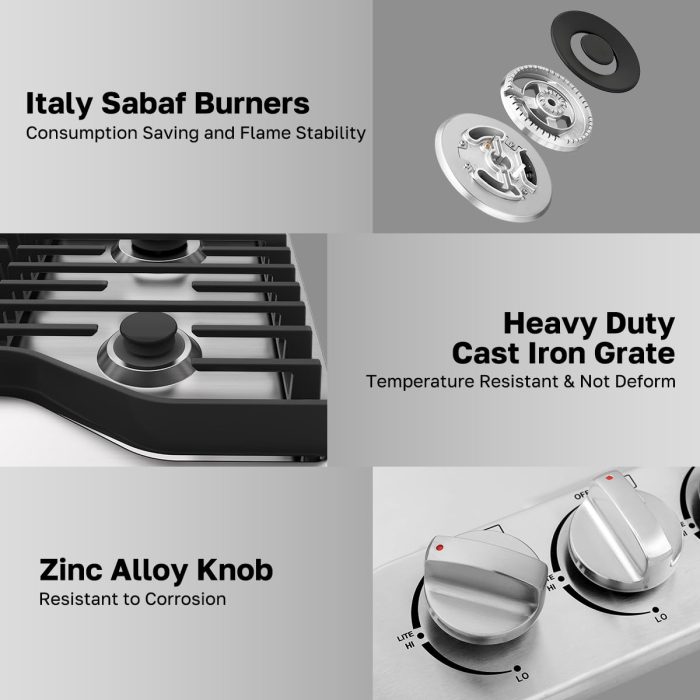 ThermoMate Heavy 36 Inch Gas Cooktop with 5 Italy Sabaf Power Burners, Built In Stove Top of 304 Stainless Steel, Gas Hob NG/LPG Convertible, Cooker with Thermocouple Protection CSA Certified - Image 5