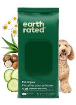 Earth Rated Pet Wipes for Dogs and Cats, Hypoallergenic, Cleaning and Hydrating, for Grooming Paws, Body and Butt, Unscented, 100 Count