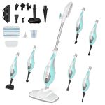 OLIXIS 10-in-1 Steam Mop, 1550W Detachable Handheld Steam Cleaner for Floor Cleaning, 16FT Cord, 2 Washable Pads, Multi-Purpose Floor Steamer for Hardwood, Carpet, Tile, Grout, Windows, White Green