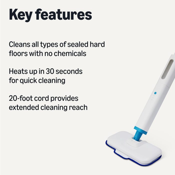 Amazon Basics Steam Mop for Hard Floor Cleaning with 20-Foot Cord, 3 Washable Pads, White - Image 5