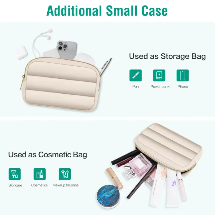 MOSISO 13.3 inch Laptop Case, 13-13.3 inch Puffy Laptop Sleeve Compatible with MacBook Air 13 13.6 M4 M3 M2 M1/Pro 13/Pro 14, HP Dell ASUS Lenovo,Polyester Horizontal Bag with Small Case, Sand - Image 3