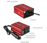 FOVAL 150W Car Power Inverter 12V DC to 110V AC Converter Vehicle Adapter Plug Outlet with 3.1A Dual USB Car Charger for Laptop Computer (Classic Red) - Image 2