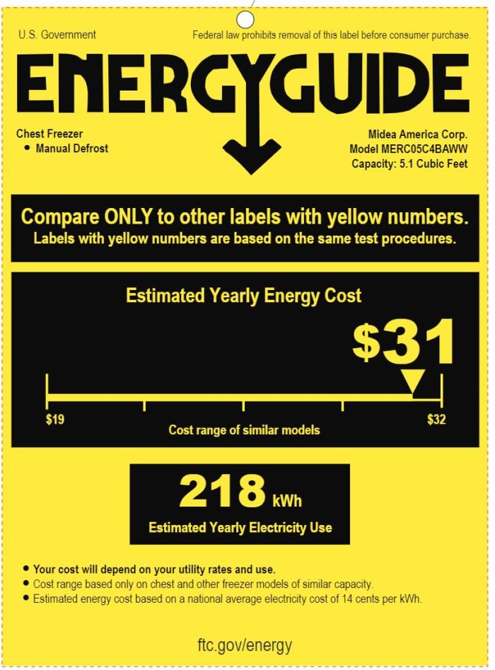 Midea MERC05C4BAWW Chest Freezer, 5.1 Cubic Feet Freezer With Removable Basket, Interior LED Light, Adjustable Temperature, For Kitchen Apartment Office, White - Image 2