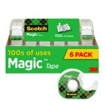 Scotch Magic Tape, Invisible, Repair Christmas Cards and Use as Holiday Gift Wrap Supplies for Christmas, 6 Tape Rolls with Dispensers