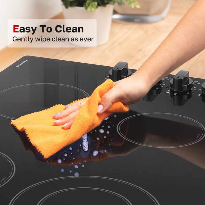 ThermoMate 30 Inch Electric Cooktop 4 Burners ETL Certified, Knob Control Built-in Radiant Electric Stove Top, Schott Glass Panel, 7300W, 9 Heating Level, Chlid Lock & Timer, 240V - Image 4