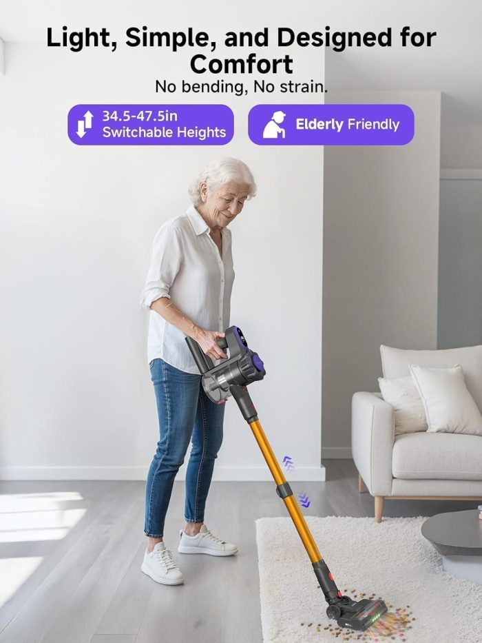 MONSGA Cordless Vacuum Cleaner, 45KPa 400W Stick Vacuum for Home, 50Mins Anti-Tangled Vacuum Cleaner with Charging Dock, Light-weighted Handheld Vacuum for Pet Hair/Carpet/Floor, LED Touch Display,MV3 - Image 2