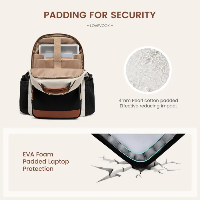 LOVEVOOK Laptop Backpack for Women with Pouch Pocket for Large Capacity Cup,15.6 Inch Laptop Computer Bag Travel Backpack Purse,Waterproof Work Business Backpack College Teacher Bags,Beige-Black-Brown - Image 5