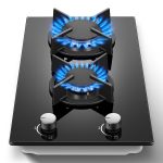 Gas Stove 2 Burner, Propane Cooktop 12 Inch, Built-in Gas Cooktop Black Tempered Glass Stove Top with Thermocouple Protection, LPG/NG Dual Fuel Hob for Apartment, Kitchen, RV