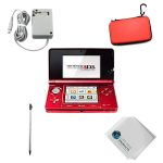 Nintendo 3DS Flame Red Handheld Console Bundle – Includes Charger, Carrying Case, Stylus & Cleaning Cloth (Renewed)
