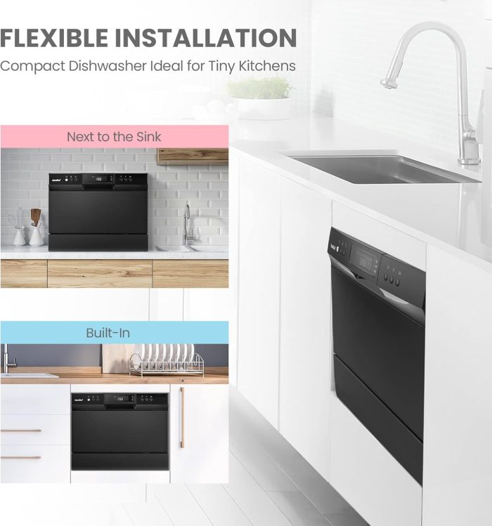 COMFEE’ Countertop Dishwasher, Energy Star Portable Dishwasher, 6 Place Settings & 8 Washing Programs, Speed, Baby-Care, ECO& Glass, Dish Washer for Dorm, RV& Apartment, Black - Image 10