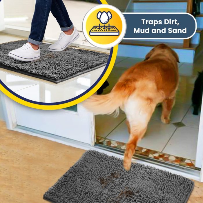 Muddy Mat® | Super Absorbent Door Mat Indoor, Microfiber Quick Dry Chenille Entryway Rug, Non-Slip Front Door Mat, Indoor Mats for Entryway, Machine Washable Pet Rug, Grey 30"x19" - Image 6