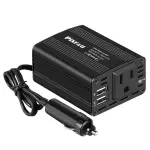 150W Power Inverter 12V DC to 110V AC Car Plug Adapter Outlet Converter with 3.1A Dual USB AC car Charger for Laptop Computer Black - Image 2
