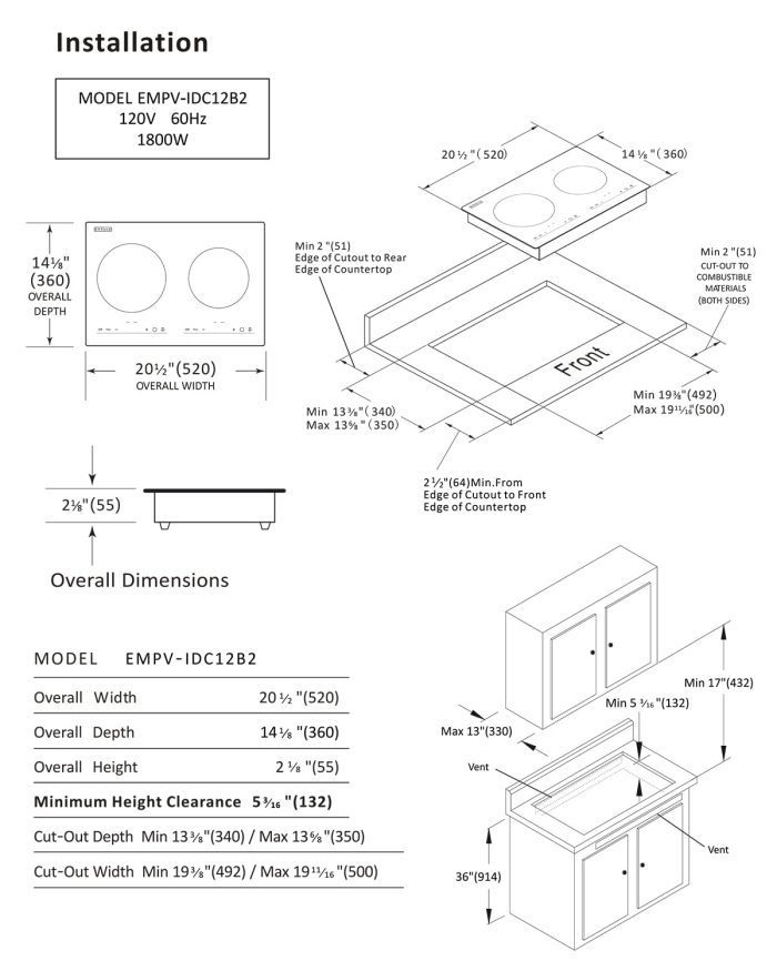 Empava IDC12B2 Horizontal Electric Stove Induction Cooktop with 2 Burners in Black Vitro Ceramic Smooth Surface Glass 120V, 12 Inch - Image 2