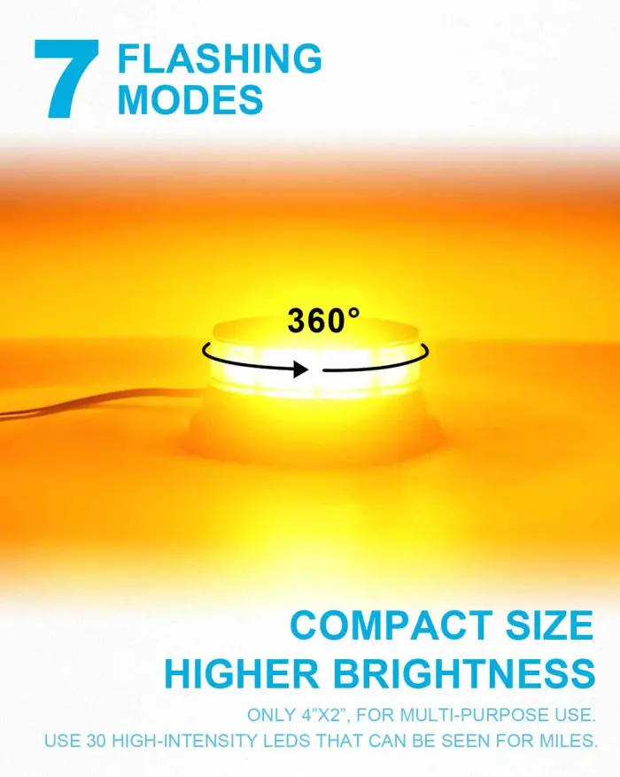 Agrieyes Amber Beacon Light 4.2Inch, Flashing Safety Warning Lights Permanent/Magnet Mount (Amber, Screw) - Image 5