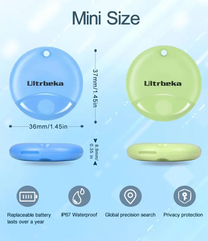 Ultrbeka Air Tag-4 Pack Bluetooth Item Finder for iPhone – MFi Certified Smart Tracker Compatible with Apple Find My, Replaceable Battery, IP67 Waterproof Key Finder for Keys, Wallet, Luggage - Image 2